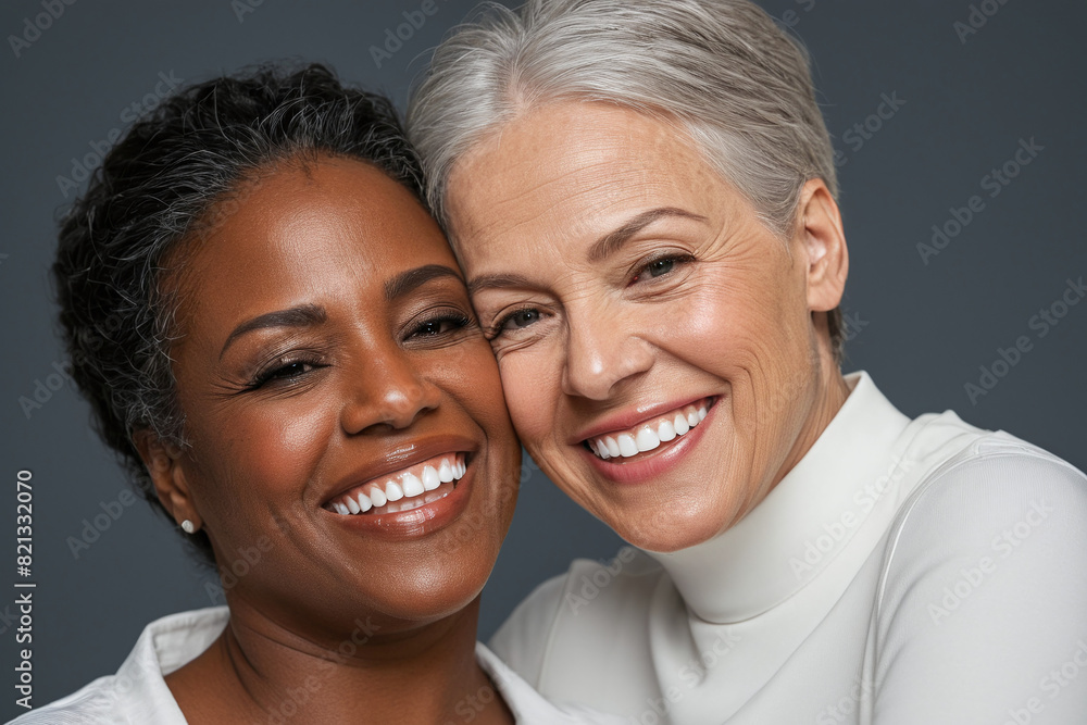 Tender Affection in Studio Photoshoot of Interracial Senior Lesbian Couple Tender Affection in Studio Photoshoot of Interracial Senior Lesbian Couple