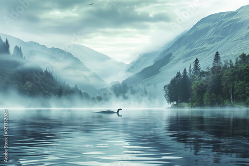 Nessie, the Lake Monster of Loch Ness Rears Out of Water photo