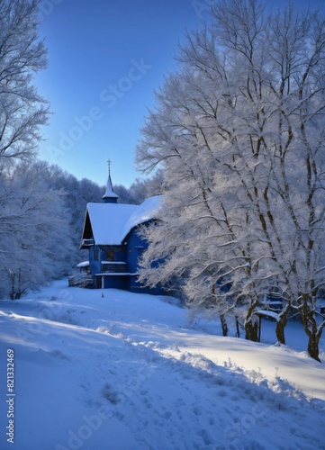 Blue winter snowy picture