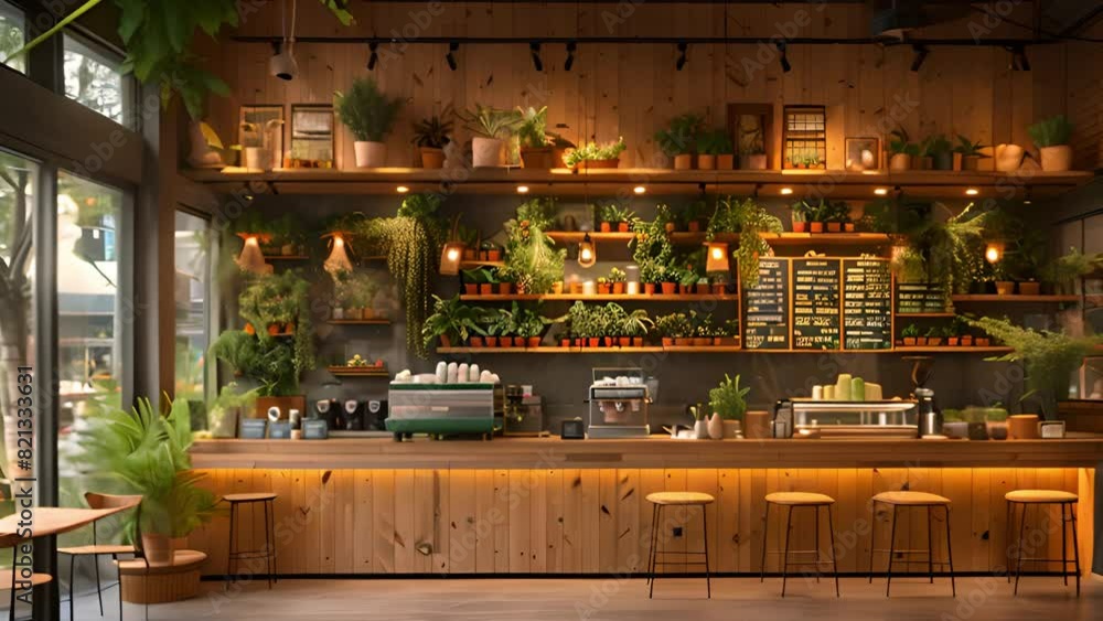 This coffee shop filled with numerous plants creating a green oasis. This coffee shop filled with numerous plants creating a green oasis.
