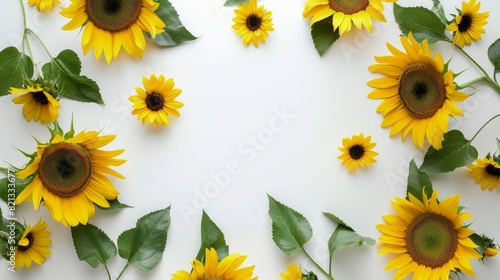 Group of Sunflowers With Green Leaves