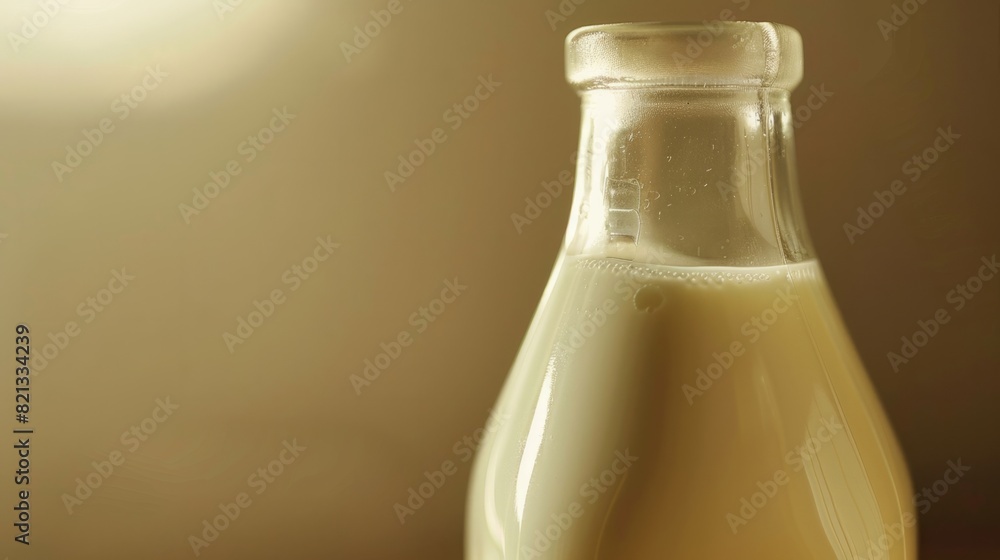 zoom capturing the details of the glass bottle of fresh milk, showing its transparency and the purity of the liquid inside generative ai zoom capturing the details of the glass bottle of fresh milk, showing its transparency and the purity of the liquid inside generative ai