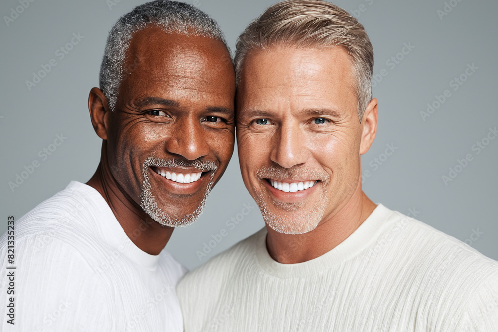 Affectionate Studio Photoshoot of Interracial Senior Gay Couple Affectionate Studio Photoshoot of Interracial Senior Gay Couple