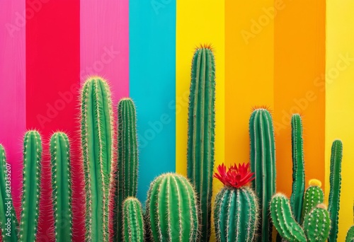 Colorful wall provides striking backdrop for vibrant cactus.