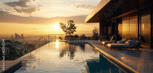 Sun Setting Over Swimming Pool