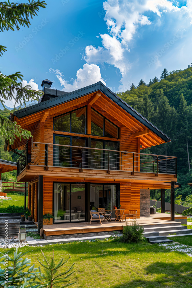 Wooden house with balcony and second-floor terrace Wooden house with balcony and second-floor terrace