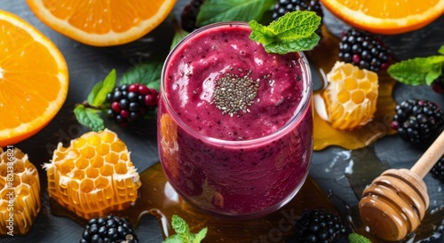 Glass of Berry Smoothie With Sliced Oranges