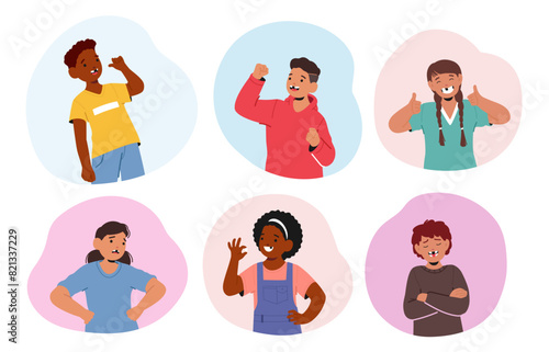 Diverse Children Characters Show Off their Missing Milk Tooth, Displaying A Range Of Emotions And Poses, Vector Set