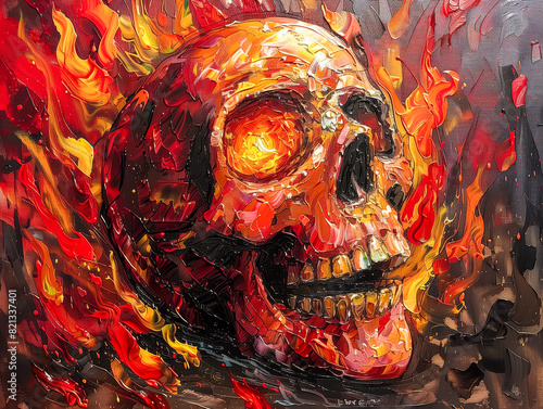 Skull with fiery paint decoration photo