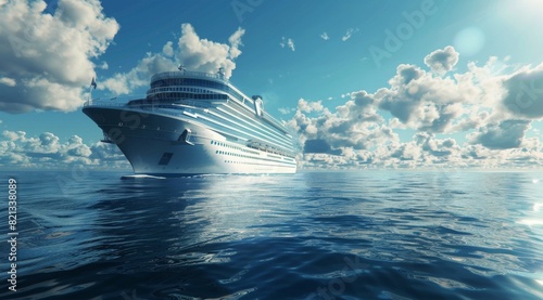 Large Cruise Ship Sailing in Open Ocean