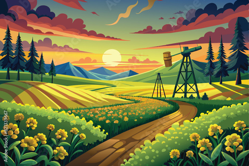 Oilseed field at sunset ai generated 