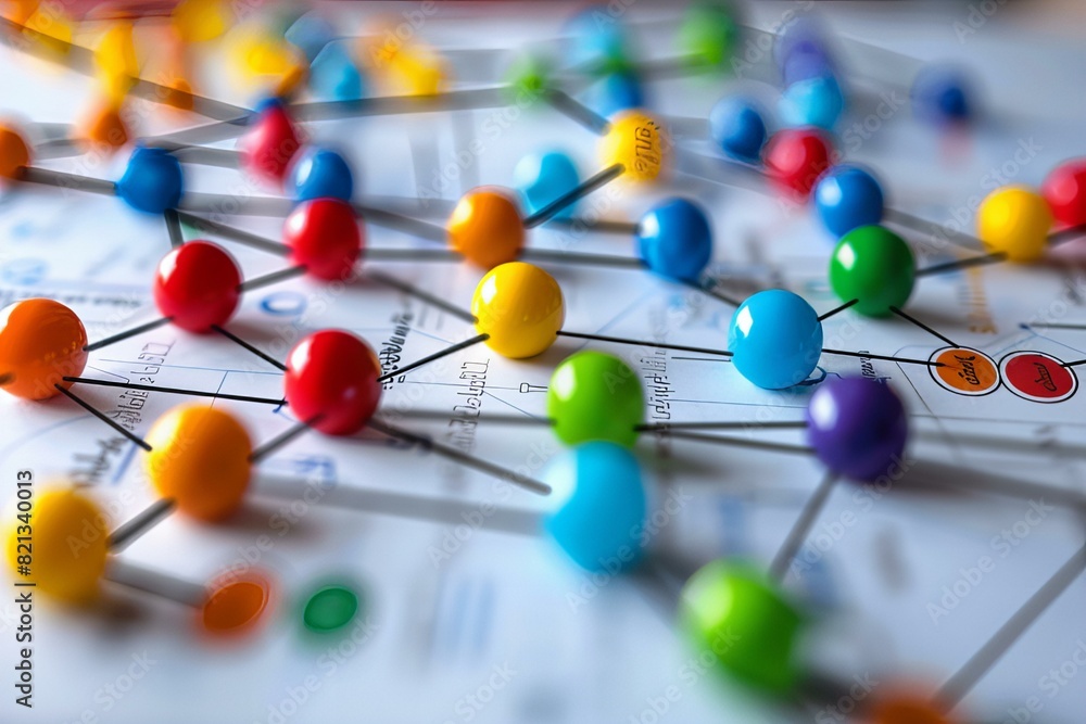 Obraz premium Colorful Network Diagram with Connected Pins