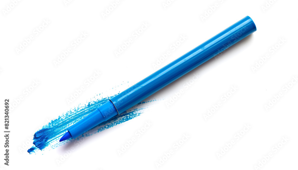Stroke drawn with light blue marker isolated on white, top view Stroke drawn with light blue marker isolated on white, top view