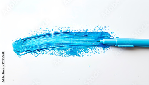 Stroke drawn with light blue marker isolated on white, top view photo