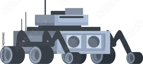Illustration of a futuristic robotic tank with mechanical legs. Designed as an unmanned. Allterrain military vehicle for advanced warfare