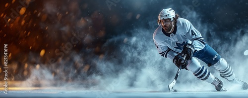 Hockey player making a fast break on ice © gearstd
