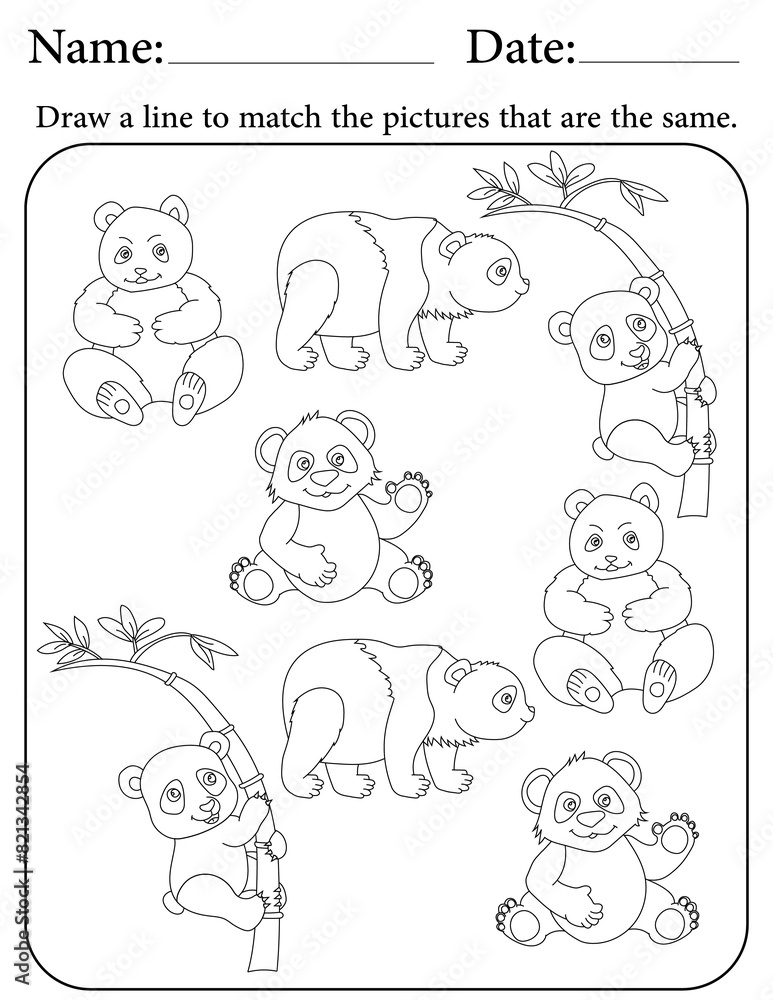 Panda Puzzle. Printable Activity Page for Kids. Educational Resources for School for Kids. Kids Activity Worksheet. Match Similar Shapes