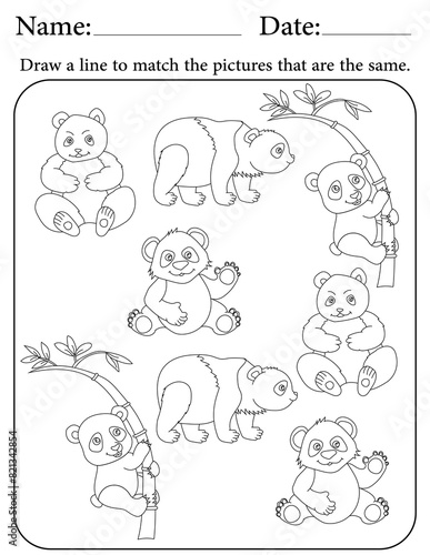 Panda Puzzle. Printable Activity Page for Kids. Educational Resources for School for Kids. Kids Activity Worksheet. Match Similar Shapes