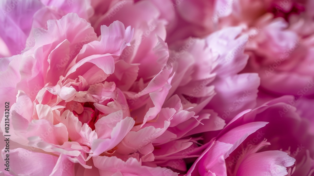 Details of the peony flowers, showing their soft texture and vibrant colors. generative ai