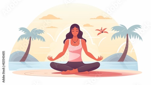 Wallpaper Mural Peaceful woman meditating by the beach surrounded by palm trees and nature, embracing tranquility and relaxation. Torontodigital.ca