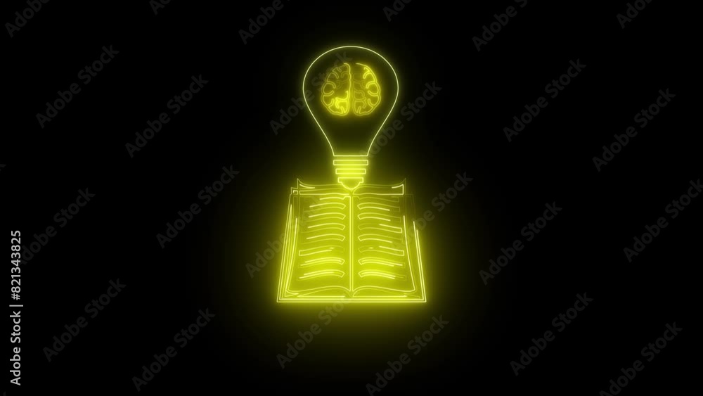 Open book icon with a glowing light bulb, inside the light bulb have shinning brain. Concept for learning and education. Open book icon with a glowing light bulb, inside the light bulb have shinning brain. Concept for learning and education.