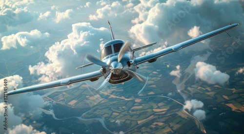 Blue and White Airplane Flying Through the Sky