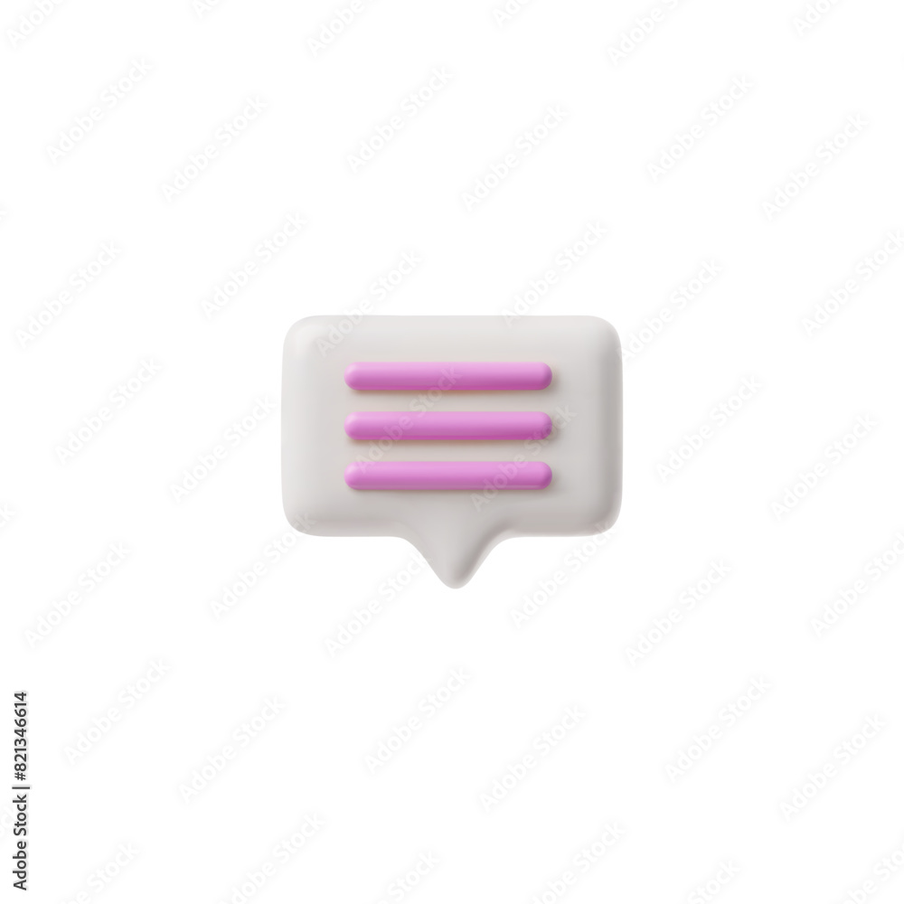 3D glossy white speech bubble with pink text lines, vector rectangle text bubble volume form, chat message dialogue icon 3D glossy white speech bubble with pink text lines, vector rectangle text bubble volume form, chat message dialogue icon