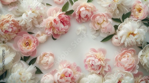 top view of the peony frame, creating an elegant and symmetrical visual effect generative ai