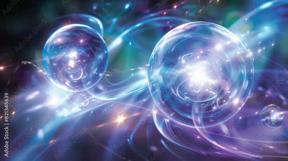 Fototapeta premium Electrically charged orbs gracefully gliding through the air leaving traces of light in their wake.