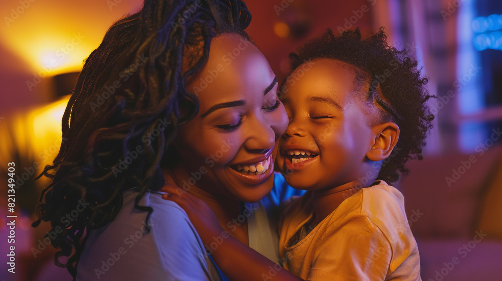 Mother kissing her child. 