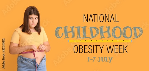 Overweight girl measuring h...
