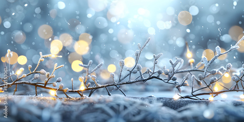 Christmas winter burred background xmas tree with snowflakes photo