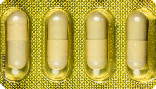 Medicine pills packed in blisters isolated on transparent background.