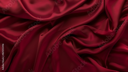 Red crumpled silk fabric, wrinkled cloth, soft satin textile