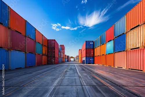 Wallpaper Mural Vibrant Shipping Yard with Stacked Containers Under Clear Blue Sky Torontodigital.ca