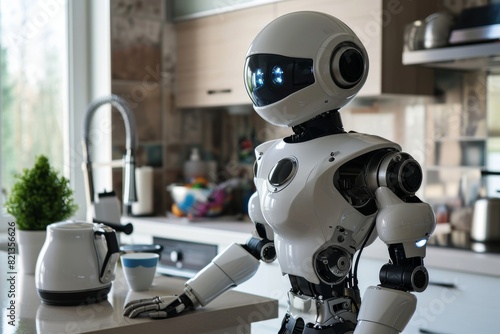 Robot assistants helping in household chores, Morden Robot  AI generated photo