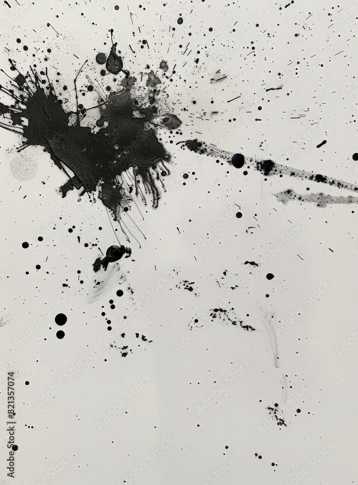 A black and white painting of splatters of paint on a white background A black and white painting of splatters of paint on a white background