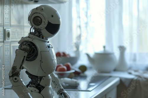Robot assistants helping in household chores, Morden Robot  AI generated