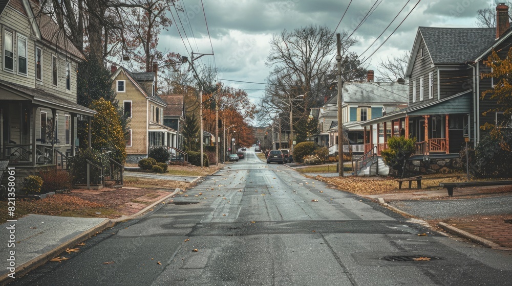 village street, showing the houses lined up along the road generative ai village street, showing the houses lined up along the road generative ai