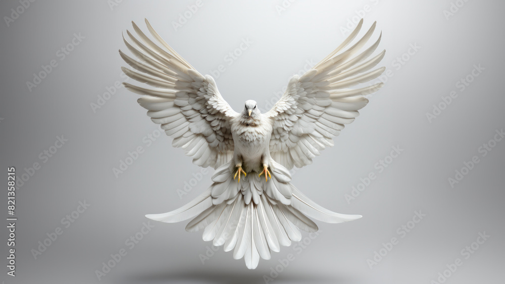 Fototapeta premium Dove with spread wings in the studio. flying bird