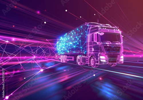 Create a fast delivery truck icon using lines, triangles, and point connections with Generative AI.