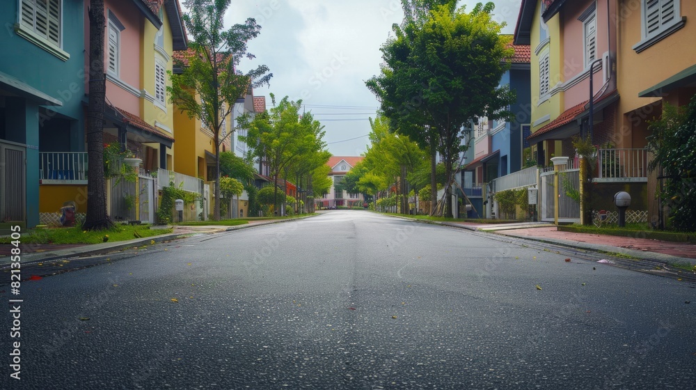 village street, showing the houses lined up along the road generative ai village street, showing the houses lined up along the road generative ai