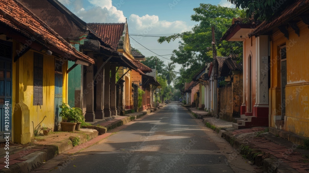 village street, showing the houses lined up along the road generative ai village street, showing the houses lined up along the road generative ai