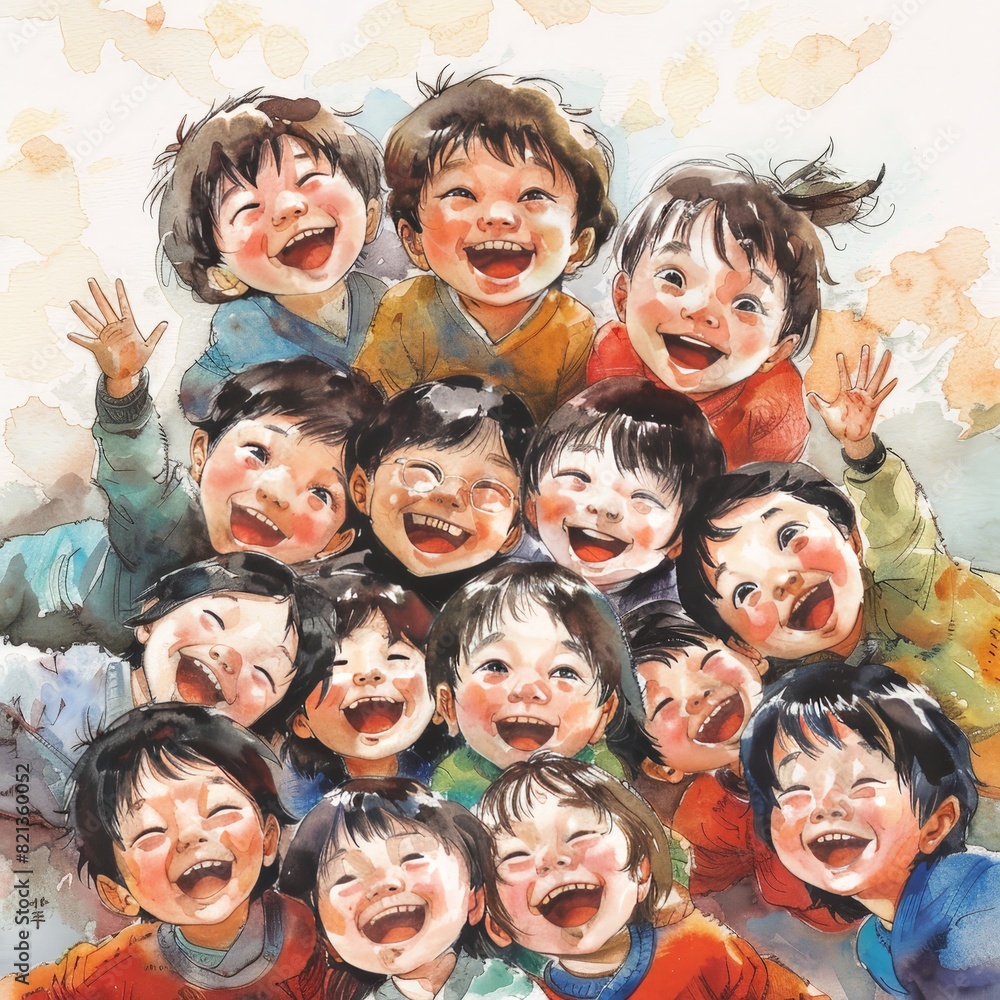 A group of children are smiling and laughing together