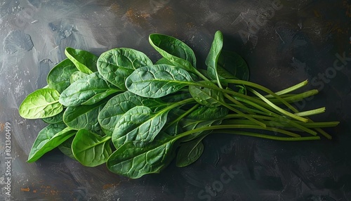 Spinach is a leafy green vegetable that is high in iron and other nutrients. It can be eaten raw, cooked, or juiced. photo