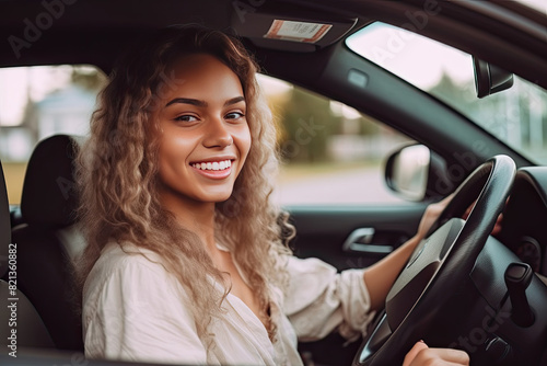 Confident and Happy: A Young Woman Enjoying Her Drive Behind the Wheel © Victor