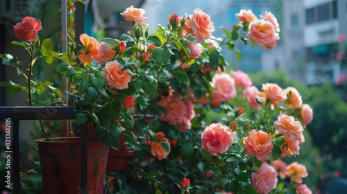 A beautiful garden of pink roses is displayed in a pot
