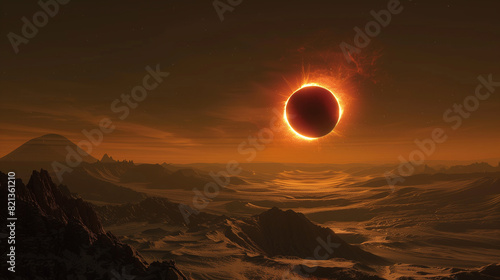 Solar Eclipse Over Mountain Range photo
