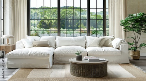 Modern Living Room With White Couch and Large Windows