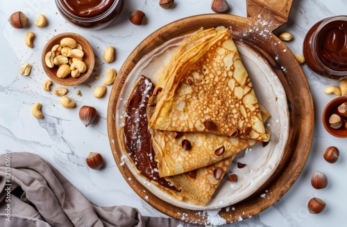 Wooden Tray With Crepes and Nuts